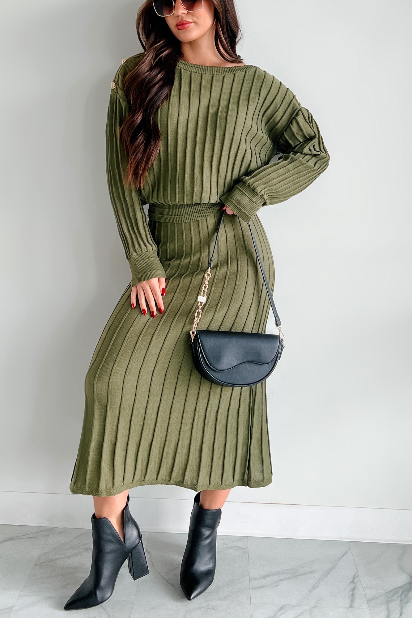 A Certain Sophistication Sweater Knit Midi Skirt (Olive) - NanaMacs