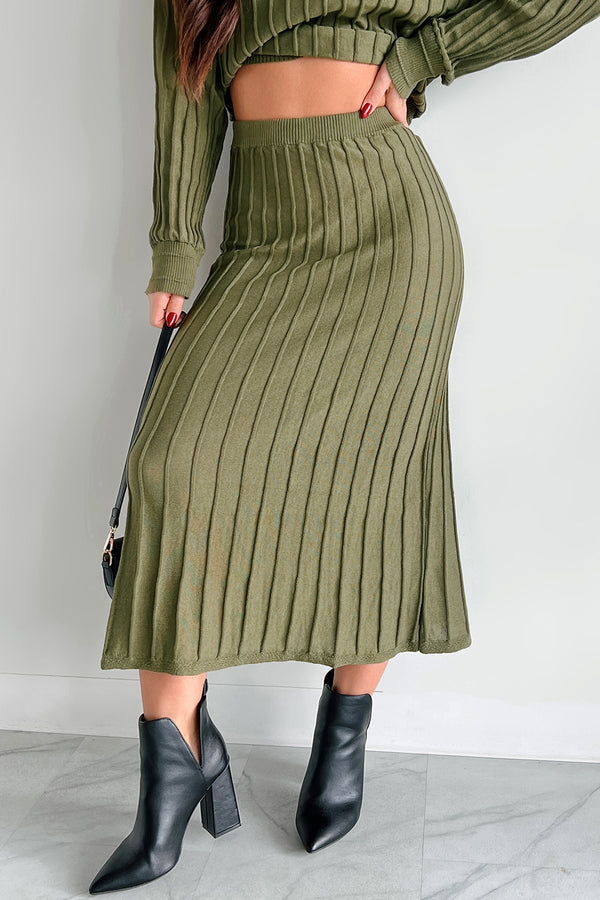 A Certain Sophistication Sweater Knit Midi Skirt (Olive) - NanaMacs