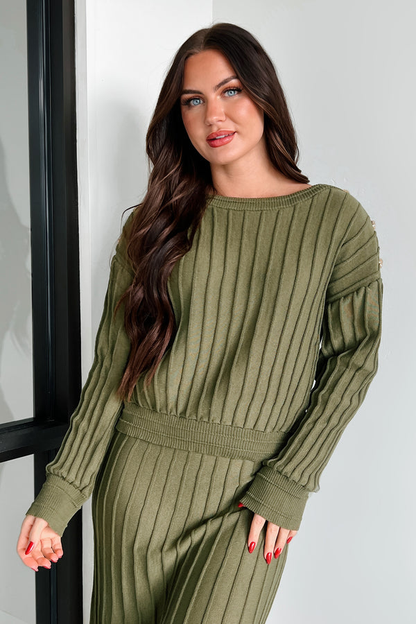 Business Talks Button Detailed Sweater (Olive) - NanaMacs