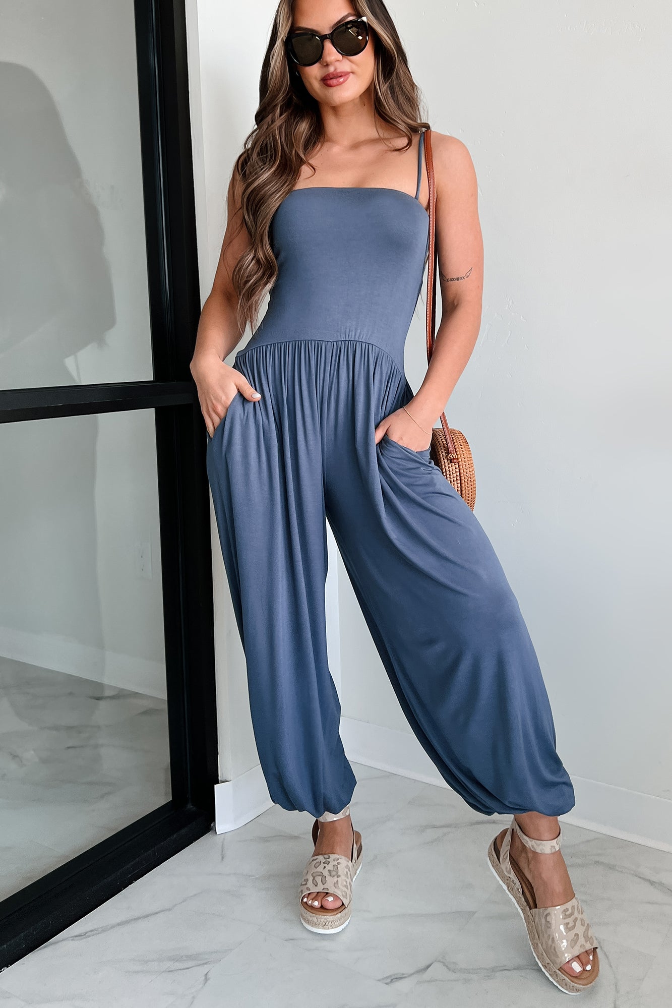 Simple Moments Balloon Leg Jumpsuit (Slate Blue) - NanaMacs