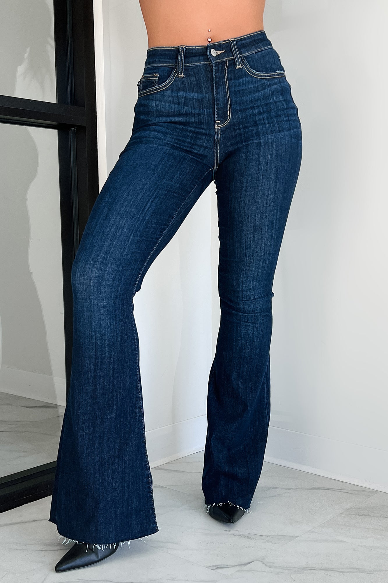 Showing Interest Judy Blue High Rise Flare Jeans (Dark) - NanaMacs