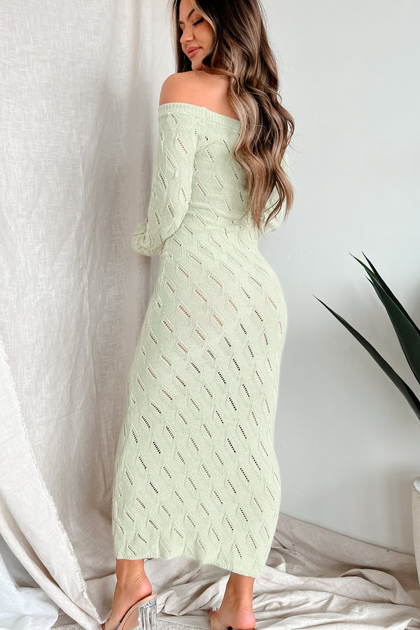 Successfully Stylish Off The Shoulder Sweater Maxi Dress (Sage) - NanaMacs