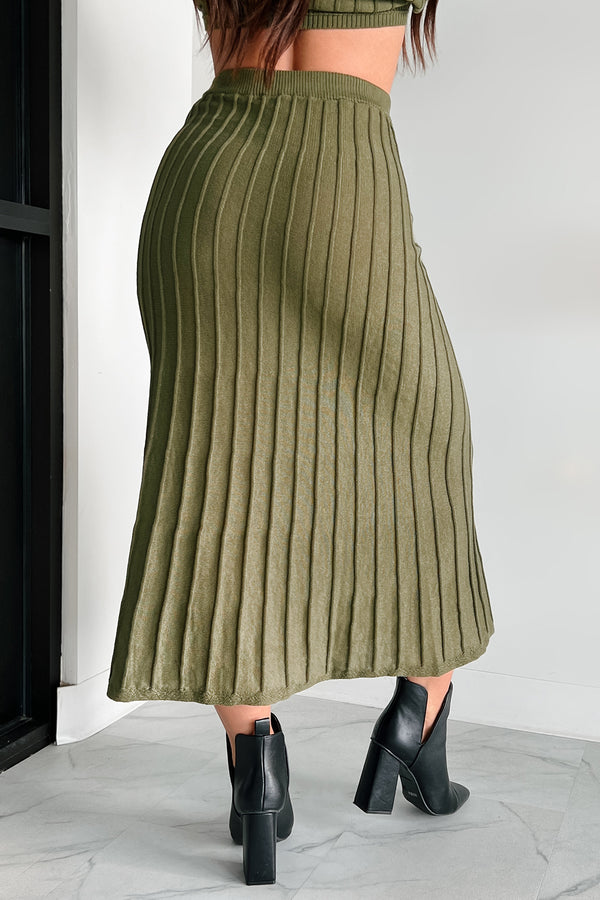 A Certain Sophistication Sweater Knit Midi Skirt (Olive) - NanaMacs