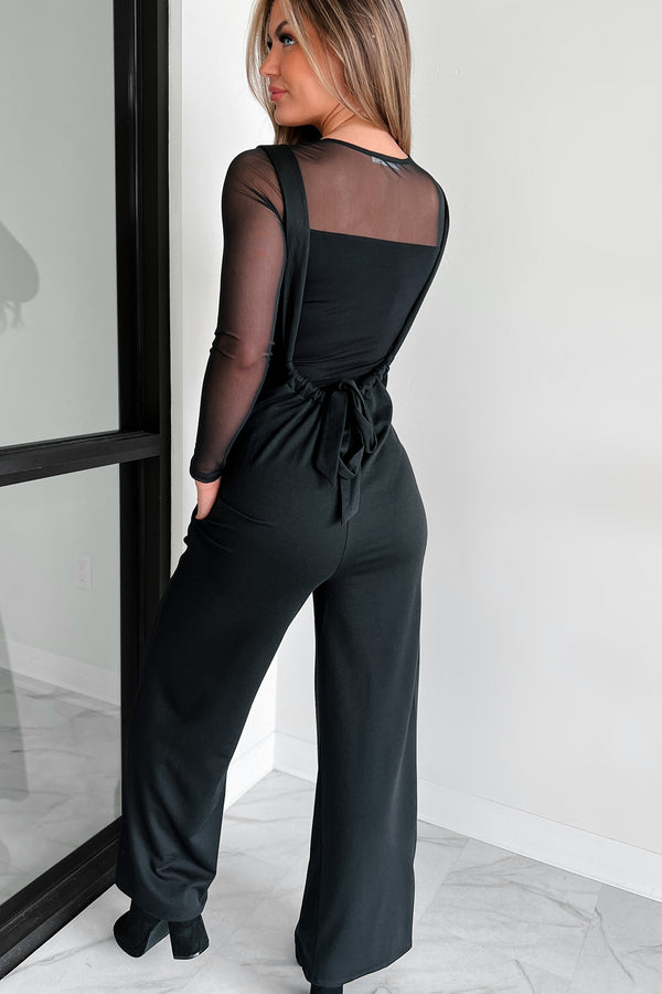 Message Received Wide Leg Suspender Jumpsuit (Black) - NanaMacs