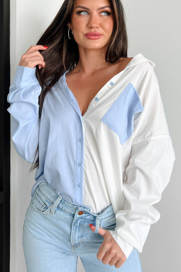 Pristine Reputation Colorblock Button-Down Shirt (Sky Blue) - NanaMacs