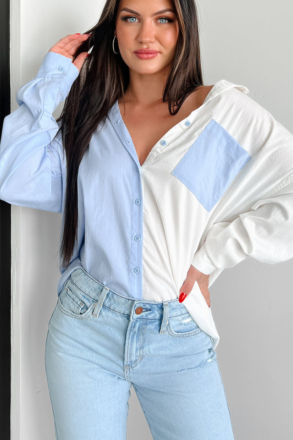 Pristine Reputation Colorblock Button-Down Shirt (Sky Blue) - NanaMacs