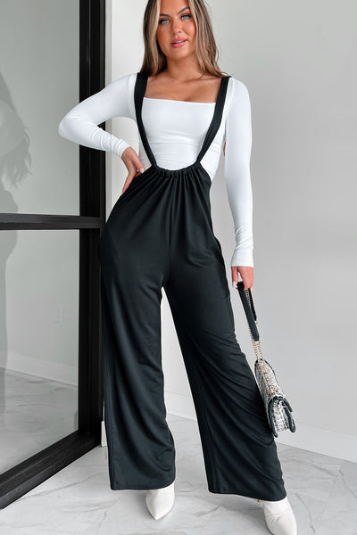 Message Received Wide Leg Suspender Jumpsuit (Black) - NanaMacs