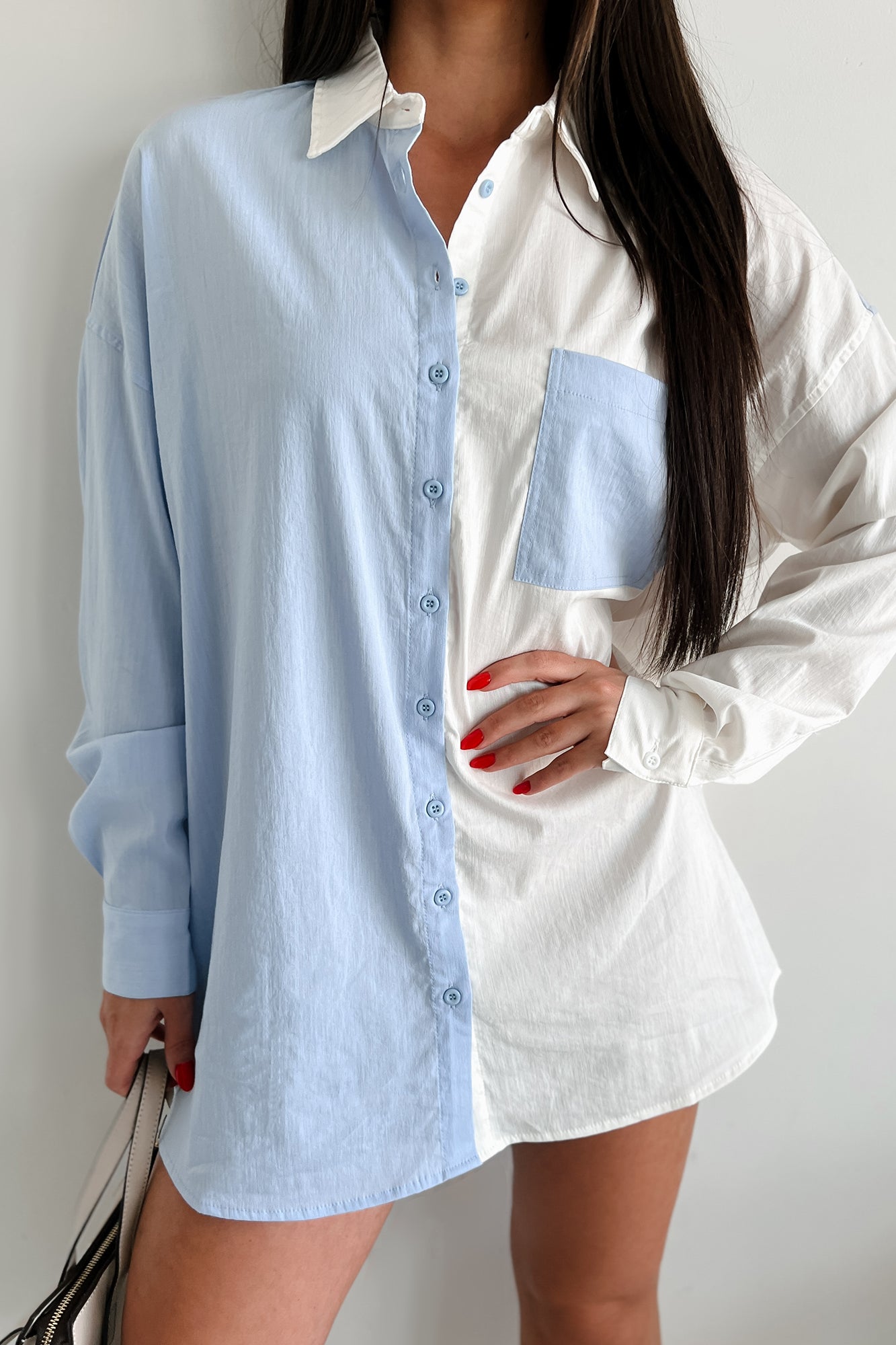 Pristine Reputation Colorblock Button-Down Shirt (Sky Blue) - NanaMacs