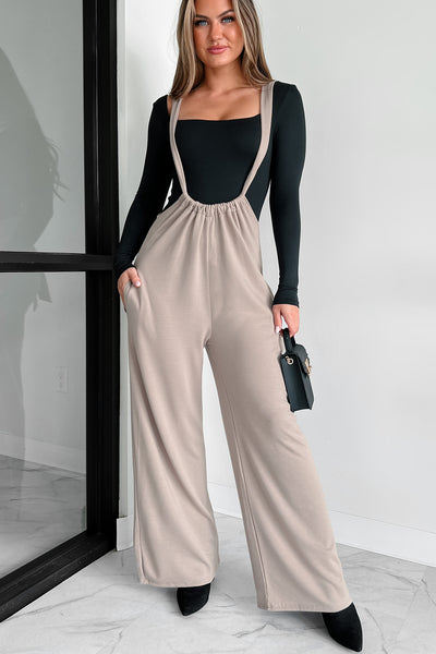 Message Received Wide Leg Suspender Jumpsuit (Mocha) - NanaMacs