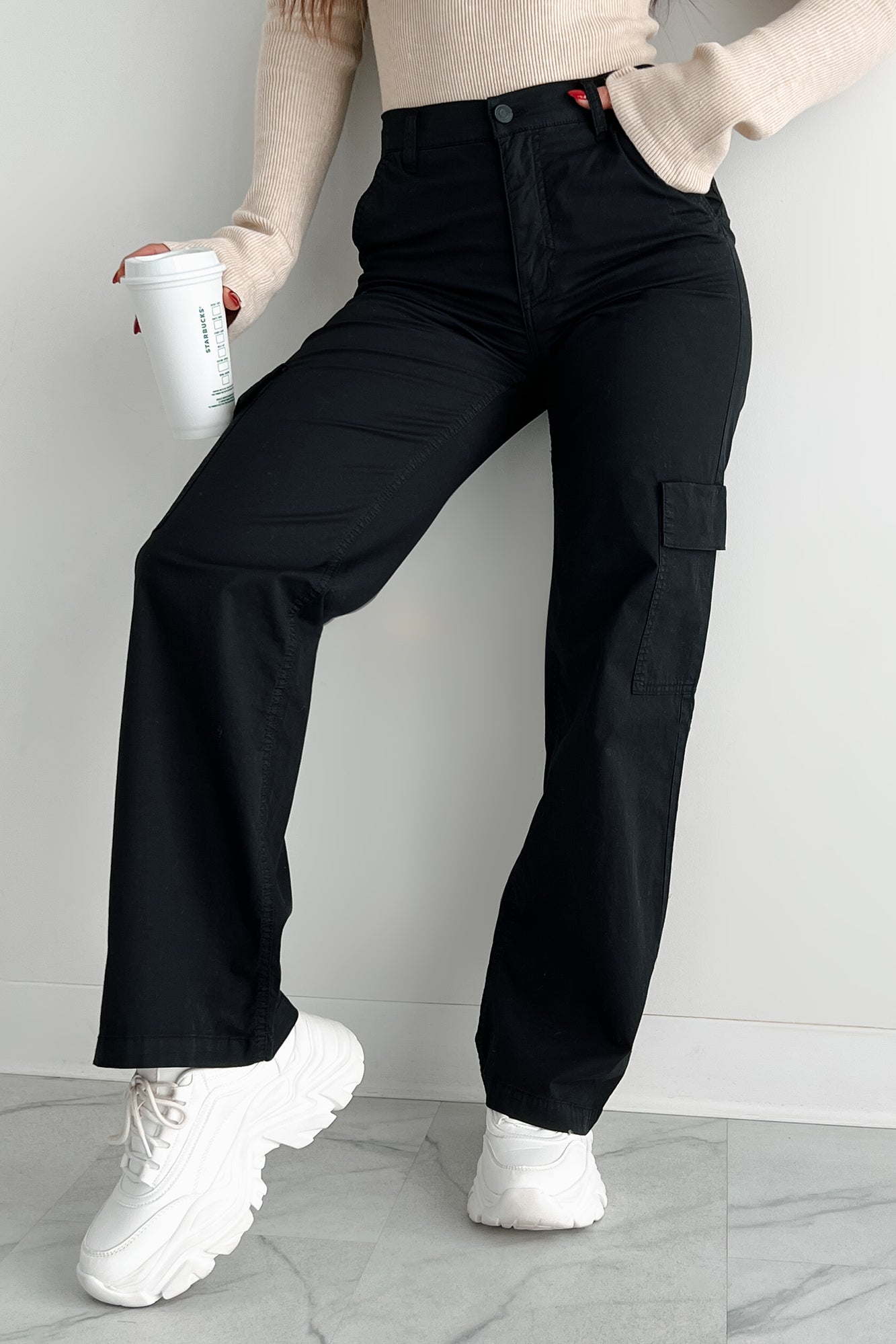 Janae High Rise Eunina Cargo Pants (Washed Black) - NanaMacs