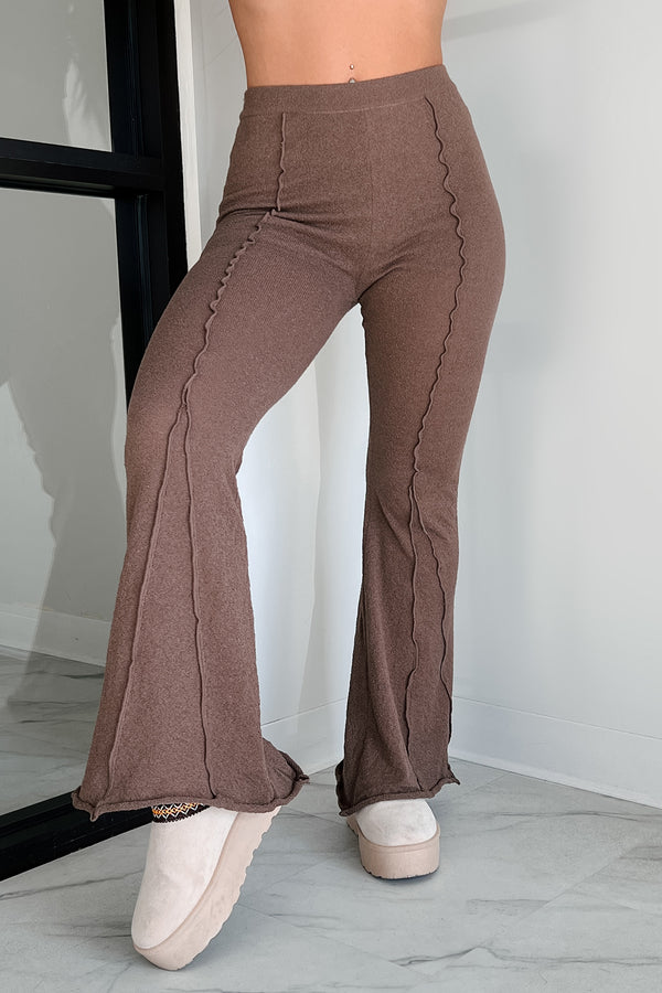 Talk It Through Lettuce Seam Flare Pants (Espresso) - NanaMacs