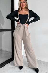 Message Received Wide Leg Suspender Jumpsuit (Mocha) - NanaMacs