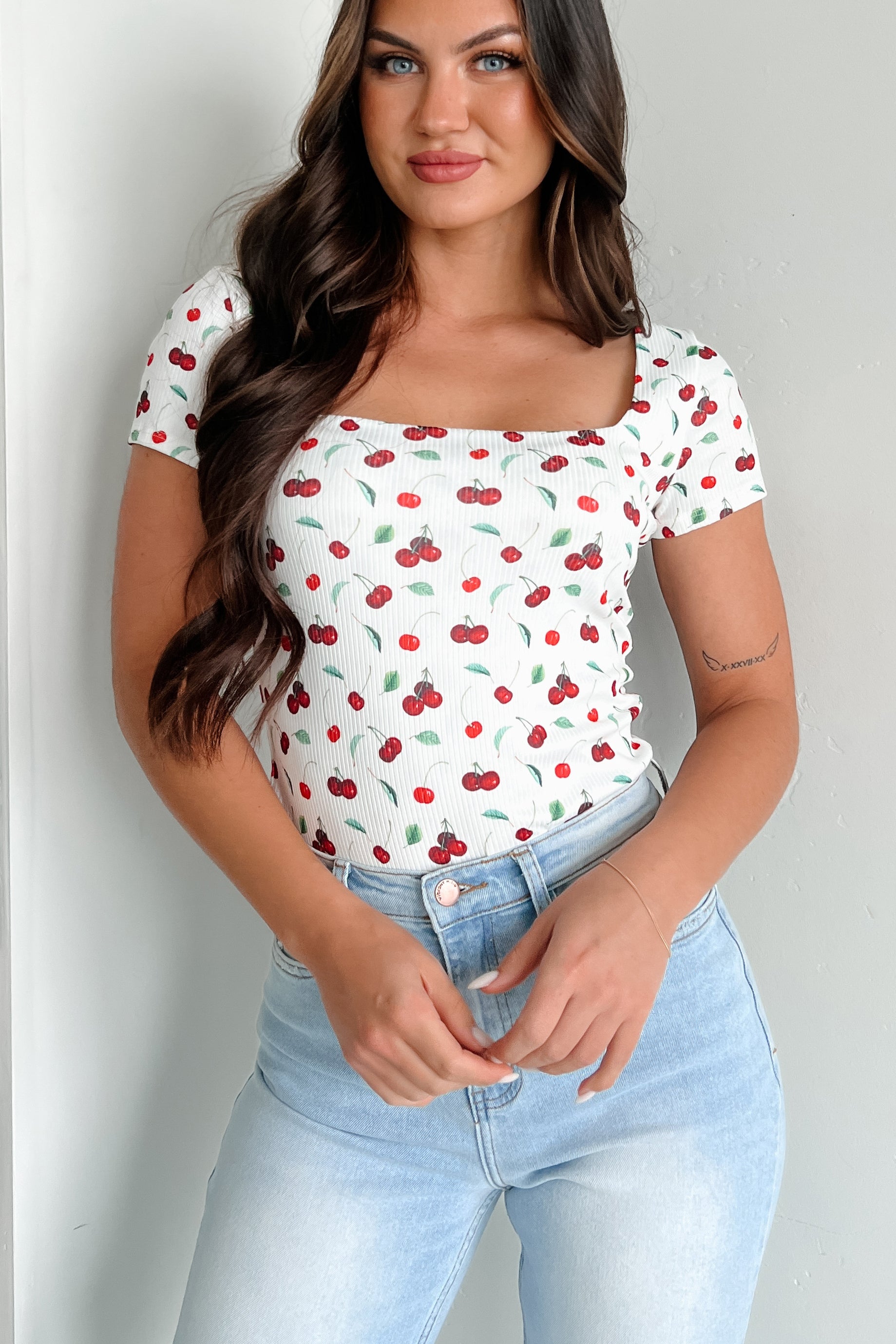 Everyday Happiness Cherry Print Top (White/Cherry) - NanaMacs