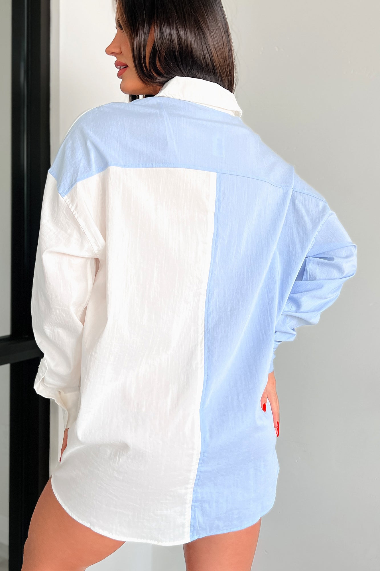 Pristine Reputation Colorblock Button-Down Shirt (Sky Blue) - NanaMacs