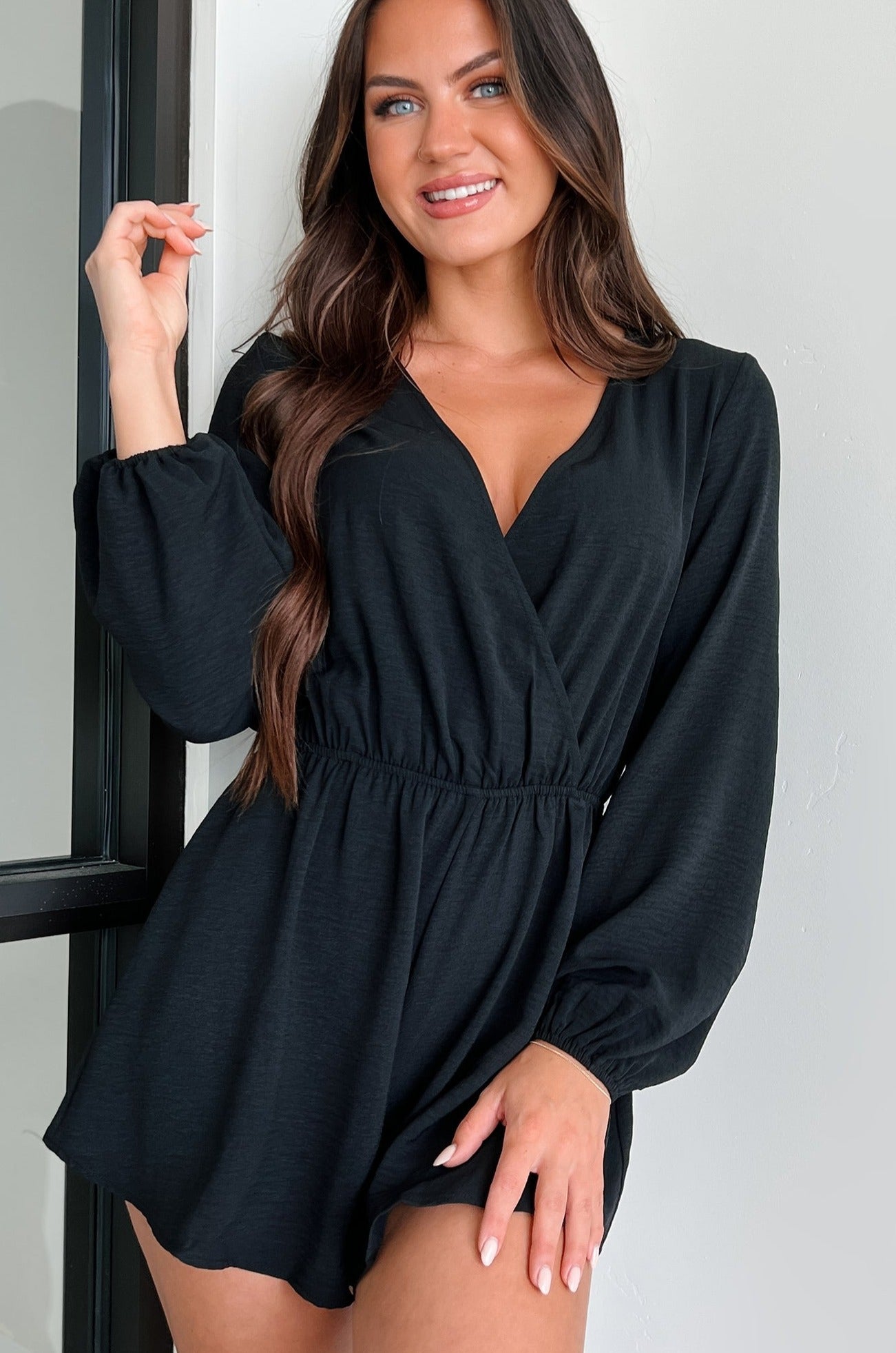 Covey Long Sleeve Romper (Black) - NanaMacs