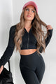 Feeling Fit & Fashionable Textured Crop Jacket & Leggings Set (Black) - NanaMacs