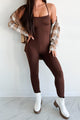 Time To Walk Away Lace-Up Back Jumpsuit (Coffee) - NanaMacs