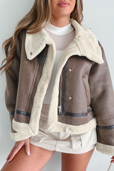 Roughing It Sherpa Lined Faux Leather Jacket (Mocha) - NanaMacs