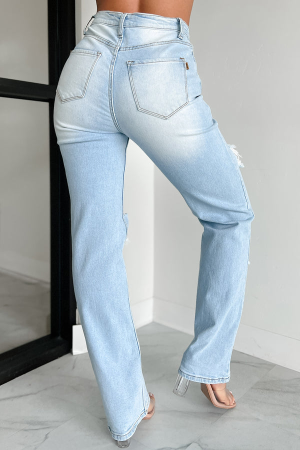 Only Good Days High Rise Distressed Wide Leg Jeans (Light) - NanaMacs