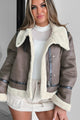 Roughing It Sherpa Lined Faux Leather Jacket (Mocha) - NanaMacs
