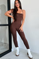 Time To Walk Away Lace-Up Back Jumpsuit (Coffee) - NanaMacs