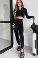 Feeling Fit & Fashionable Textured Crop Jacket & Leggings Set (Black) - NanaMacs