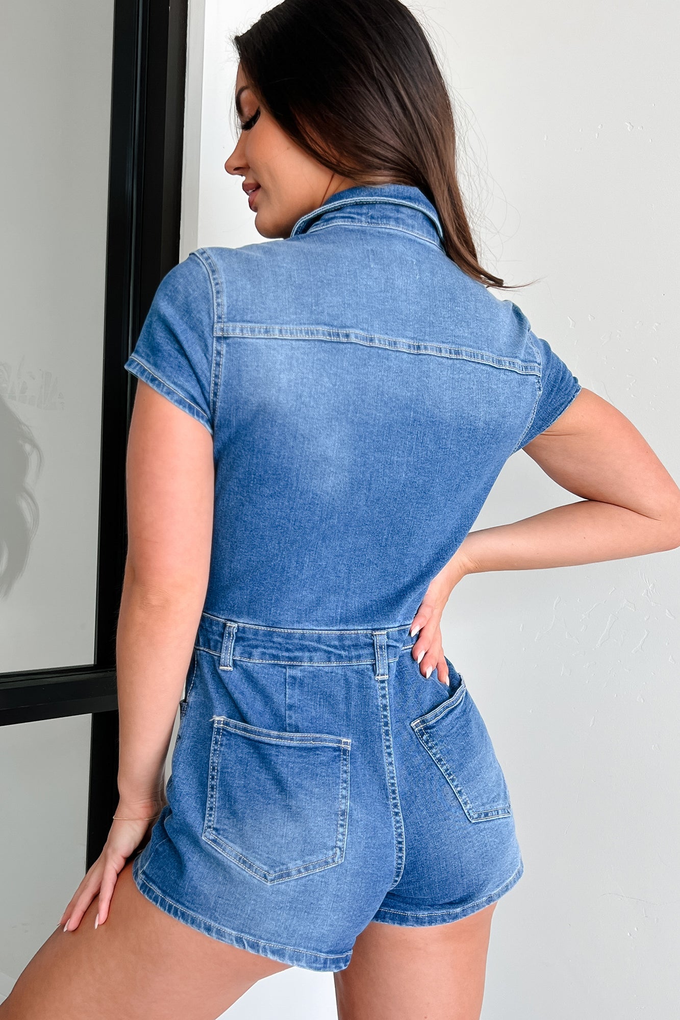 We’ve Gone Country Denim Zip-Front Romper (Blue) - NanaMacs