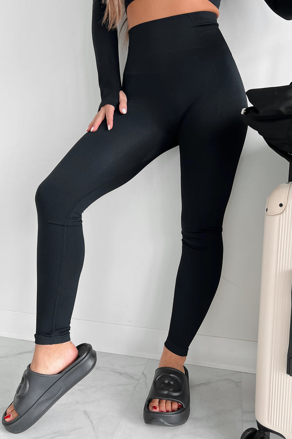 Feeling Fit & Fashionable Textured Crop Jacket & Leggings Set (Black) - NanaMacs