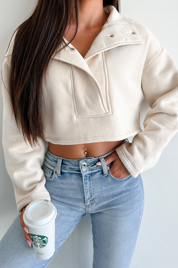 Go-Getter Attitude Cropped Snap-Button Pullover (Cream) - NanaMacs