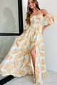 Leaving On A Getaway Off The Shoulder Maxi Dress (Light Blue/Yellow) - NanaMacs