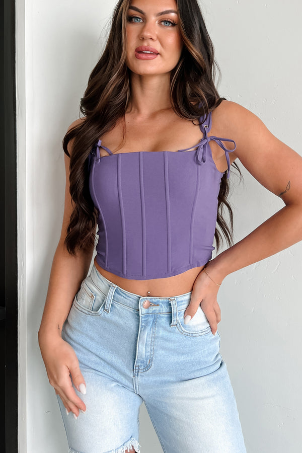 Valiant Effort Tie Detail Corset Top (Grape) - NanaMacs