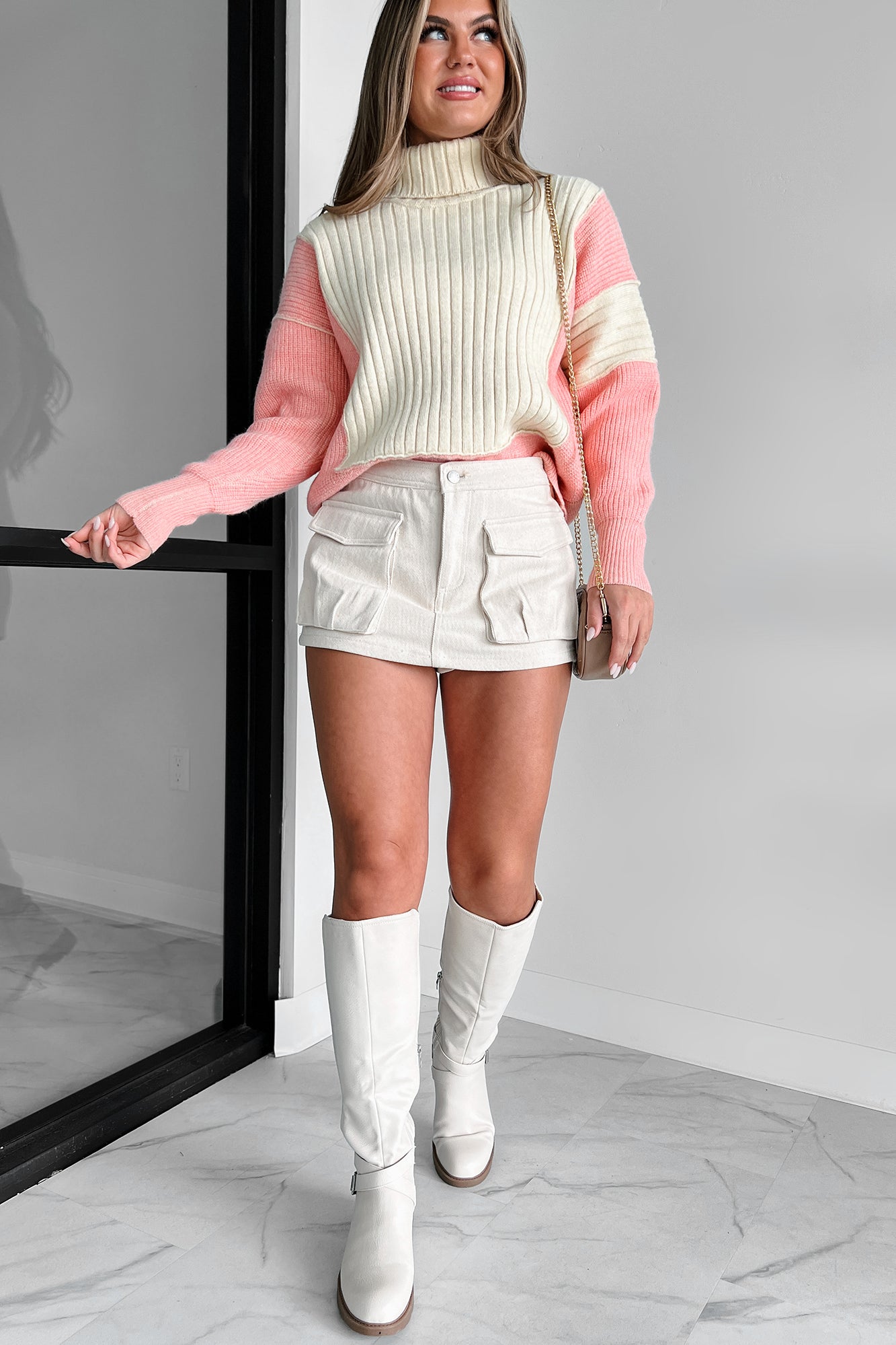 Cuteness Overload Colorblock Turtleneck Sweater (Pink Multi) - NanaMacs