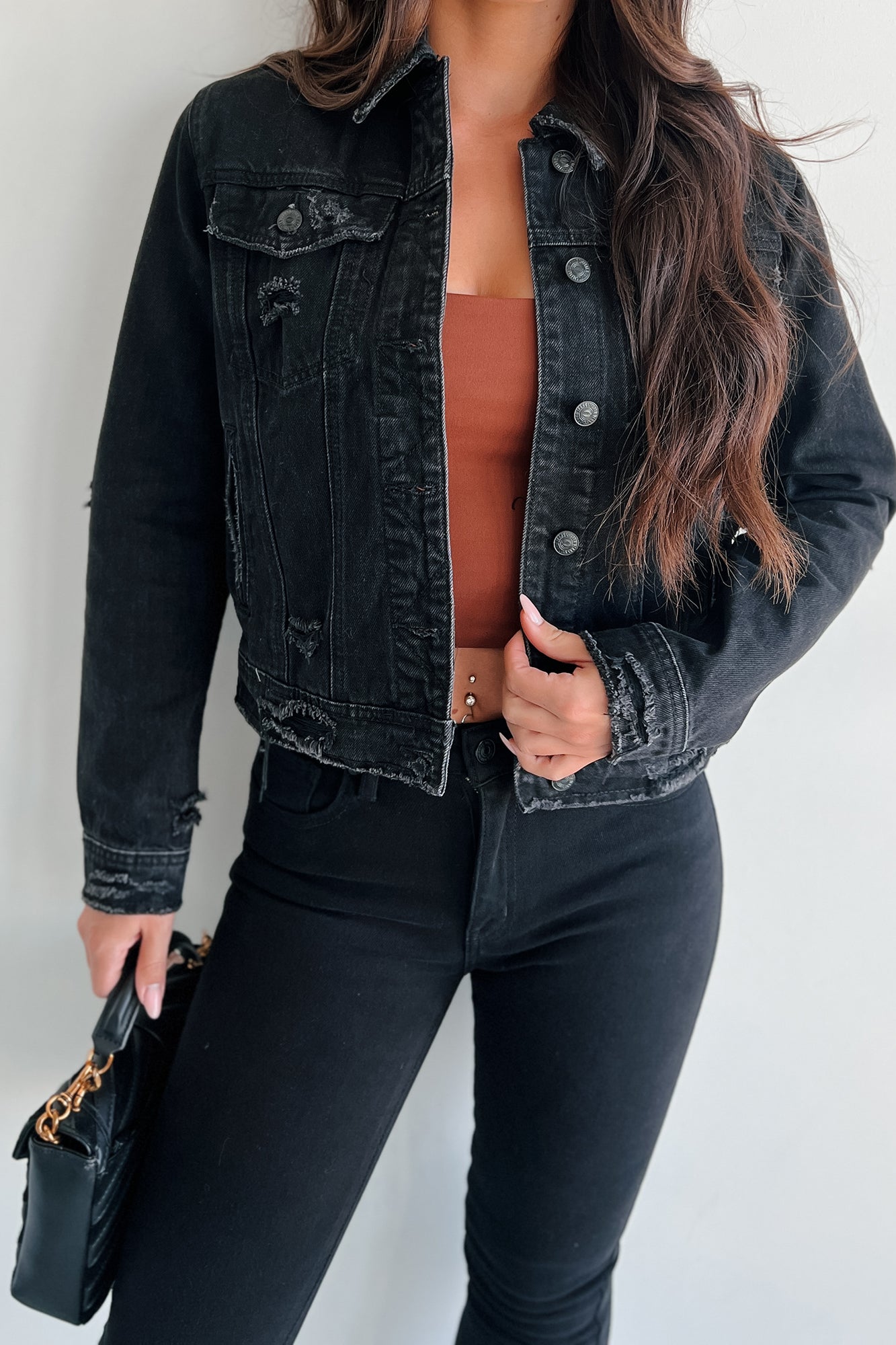 If We Meet Again Distressed Denim Jacket (Black)