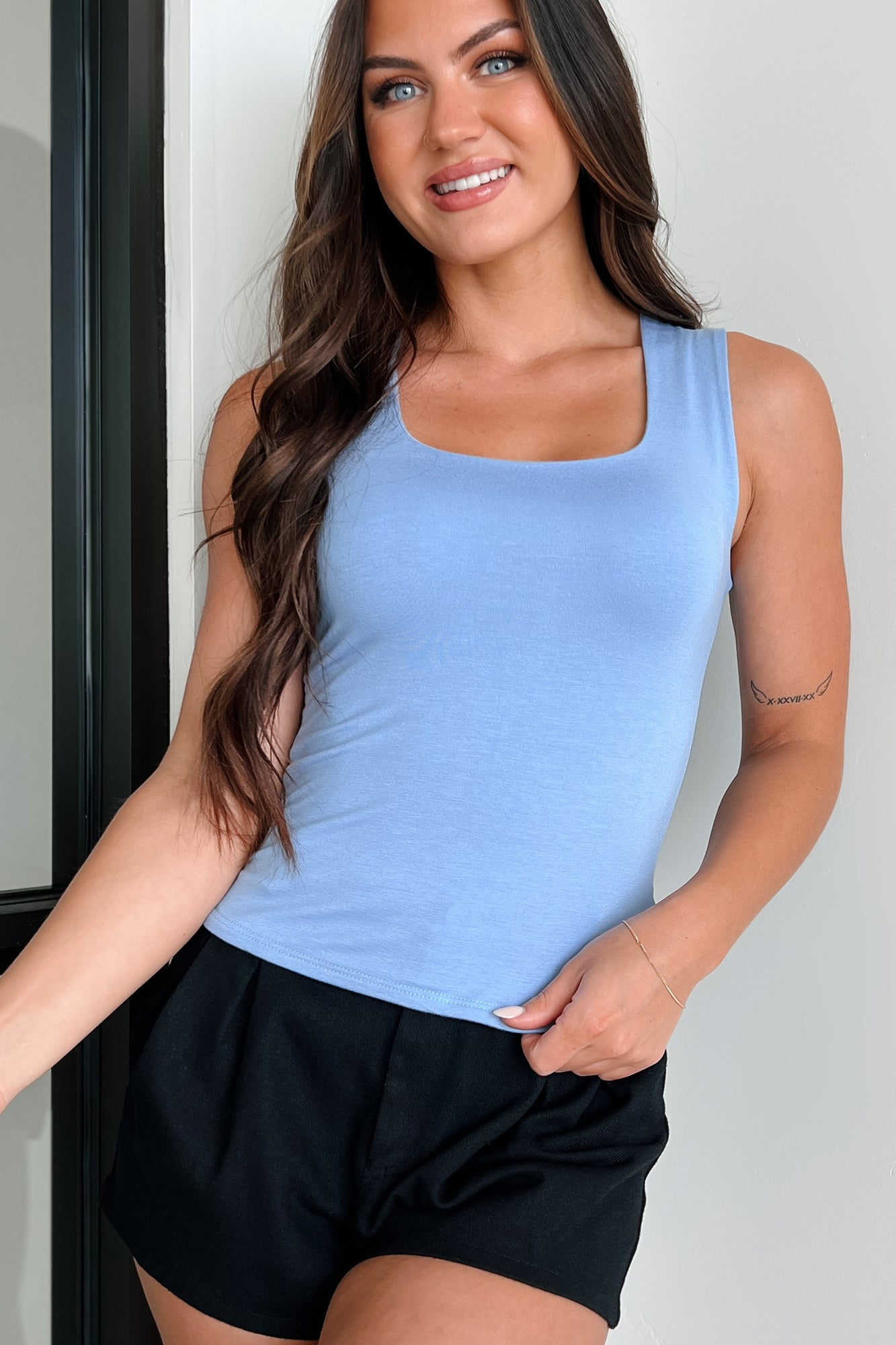 Even The Score Double-Lined Square Neck Top (Deep Sky Blue) - NanaMacs