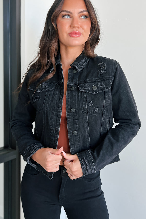 If We Meet Again Distressed Denim Jacket (Black) - NanaMacs