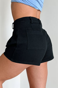 No One To Blame Pleated Denim Shorts (Black) - NanaMacs