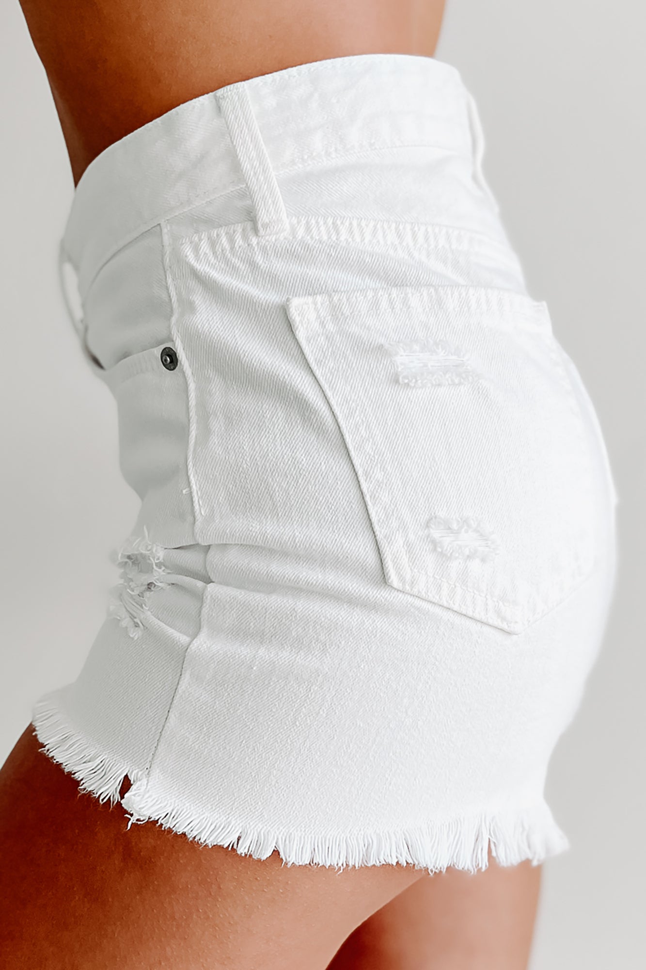 Endless Attention High Rise Distressed Denim Shorts (White) - NanaMacs