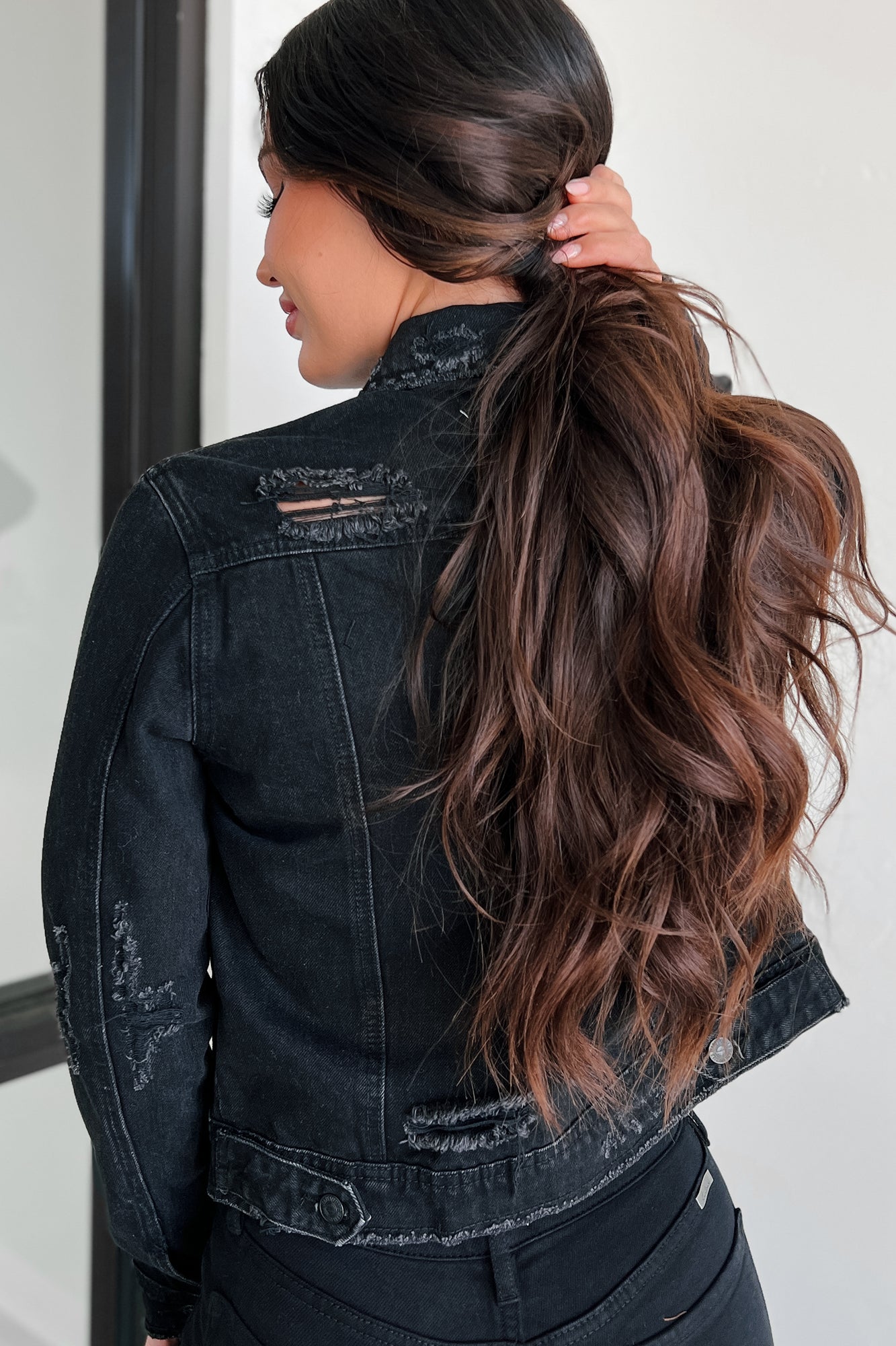 If We Meet Again Distressed Denim Jacket (Black) - NanaMacs