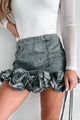 Call The Paparazzi Ruffled Denim Mini Skirt (Washed Black) - NanaMacs