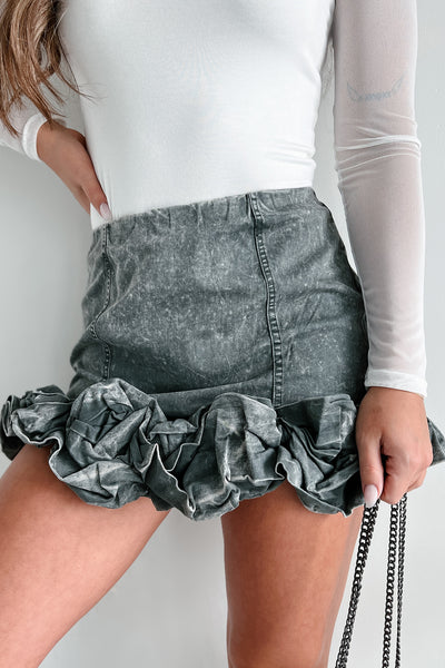 Call The Paparazzi Ruffled Denim Mini Skirt (Washed Black) - NanaMacs