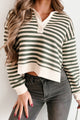 Malika Long Sleeve Collared Stripe Top (Olive/Cream) - NanaMacs