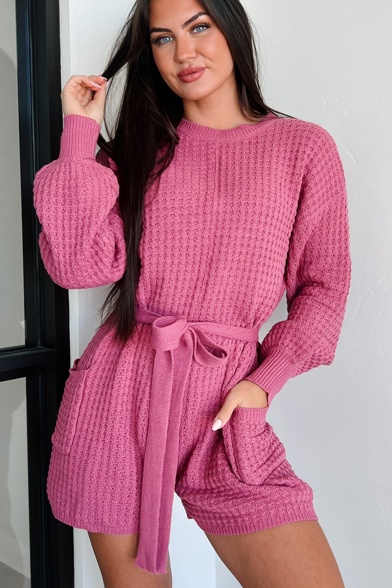 Putting My Troubles Aside Sweater Knit Romper (Berry) - NanaMacs