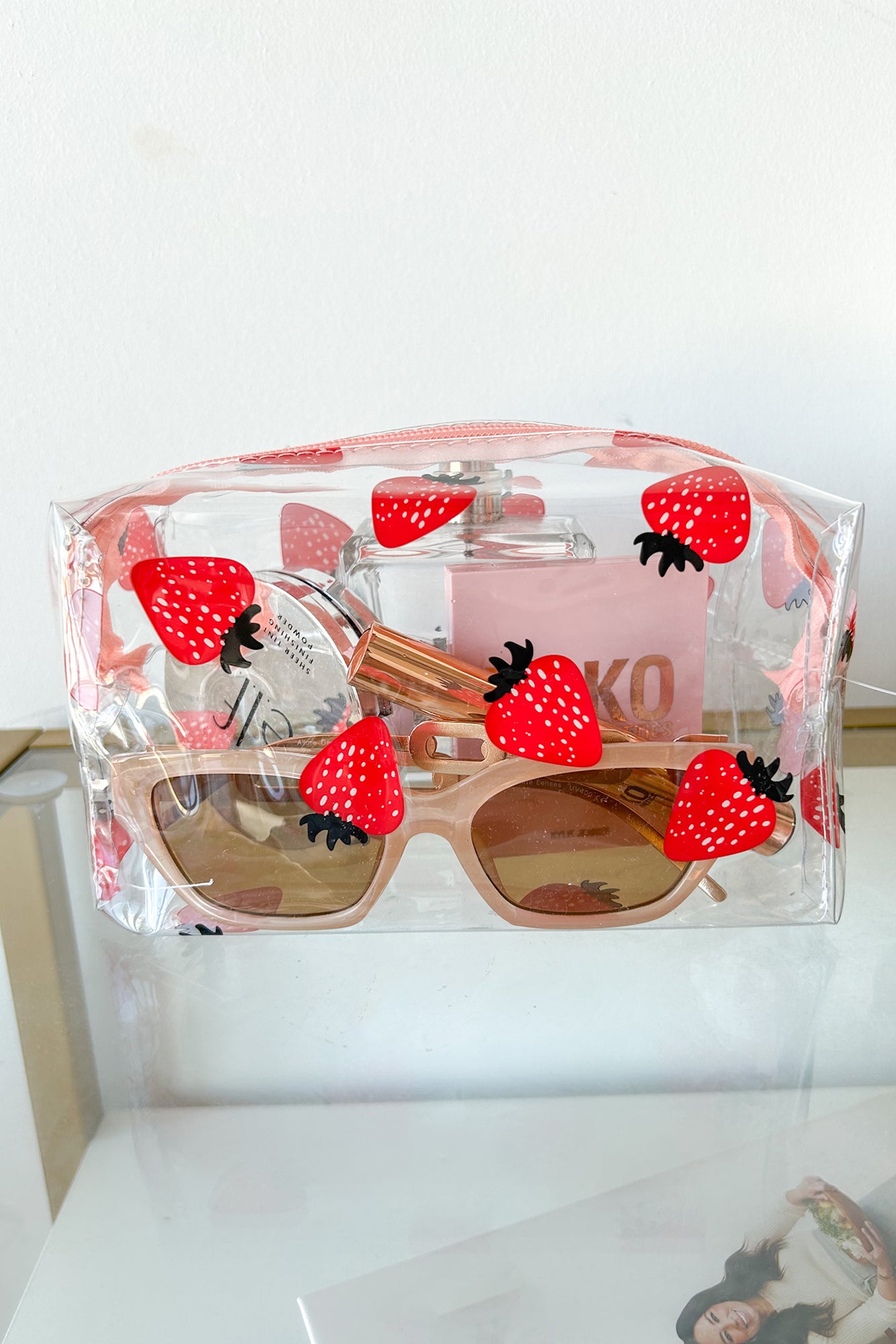 Only The Essentials Clear Vinyl Printed Cosmetic Pouch (Strawberry) - NanaMacs