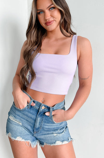 New Physique Ribbed Square Neck Brami Crop Tank (Lavender) - NanaMacs