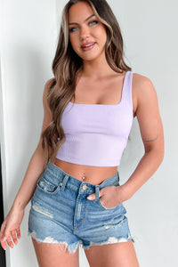 New Physique Ribbed Square Neck Brami Crop Tank (Lavender) - NanaMacs