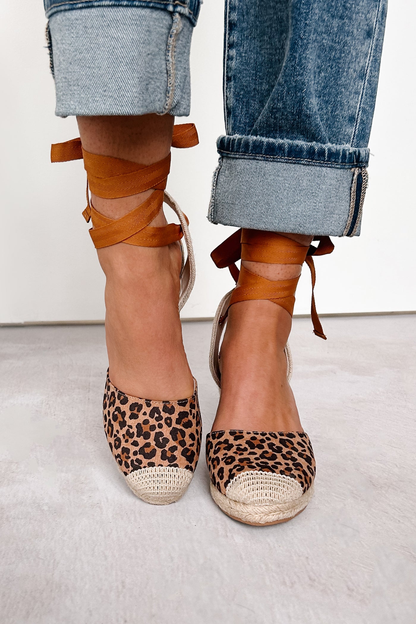 Catch Me If You Can Ankle Tie Espadrille Wedge (Cheetah) - NanaMacs