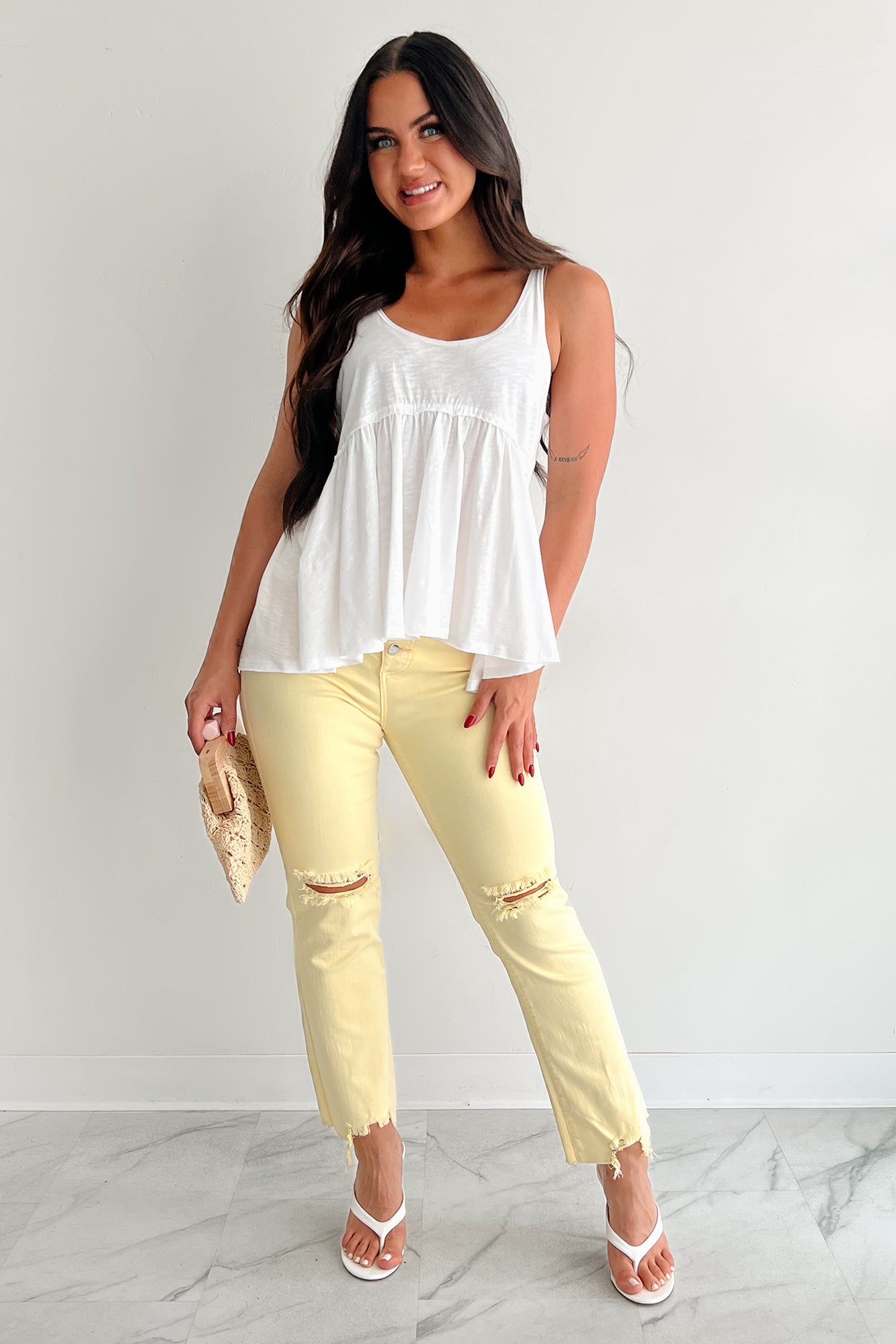 Denzel Straight Leg Distressed Risen Jeans (Yellow) · NanaMacs
