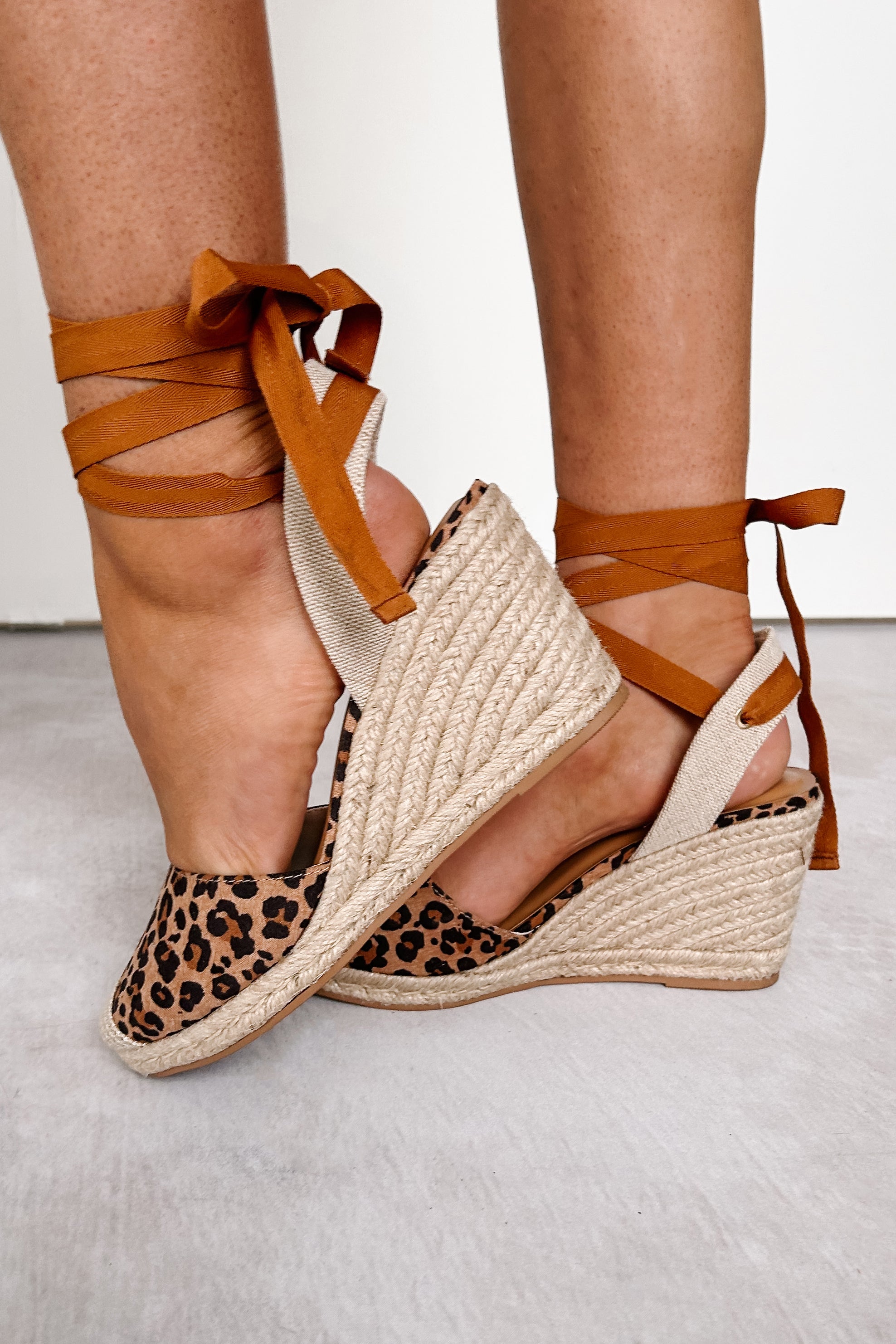 Catch Me If You Can Ankle Tie Espadrille Wedge (Cheetah) - NanaMacs