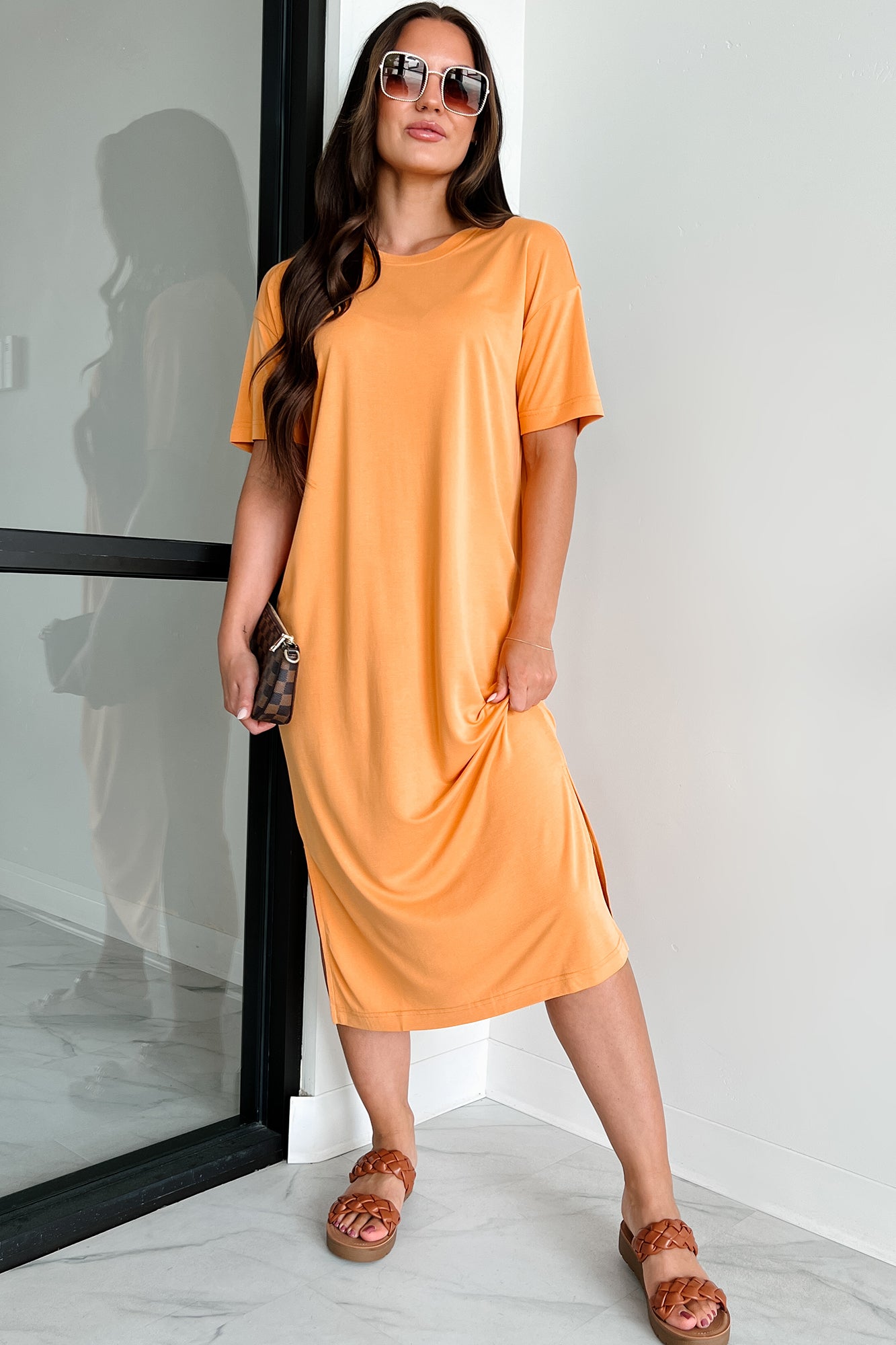 HYFVE Women's Jaylen T-Shirt Midi Dress in Orange - Size M HYFVE Women's Jaylen T-Shirt Midi Dress in Orange - Size M