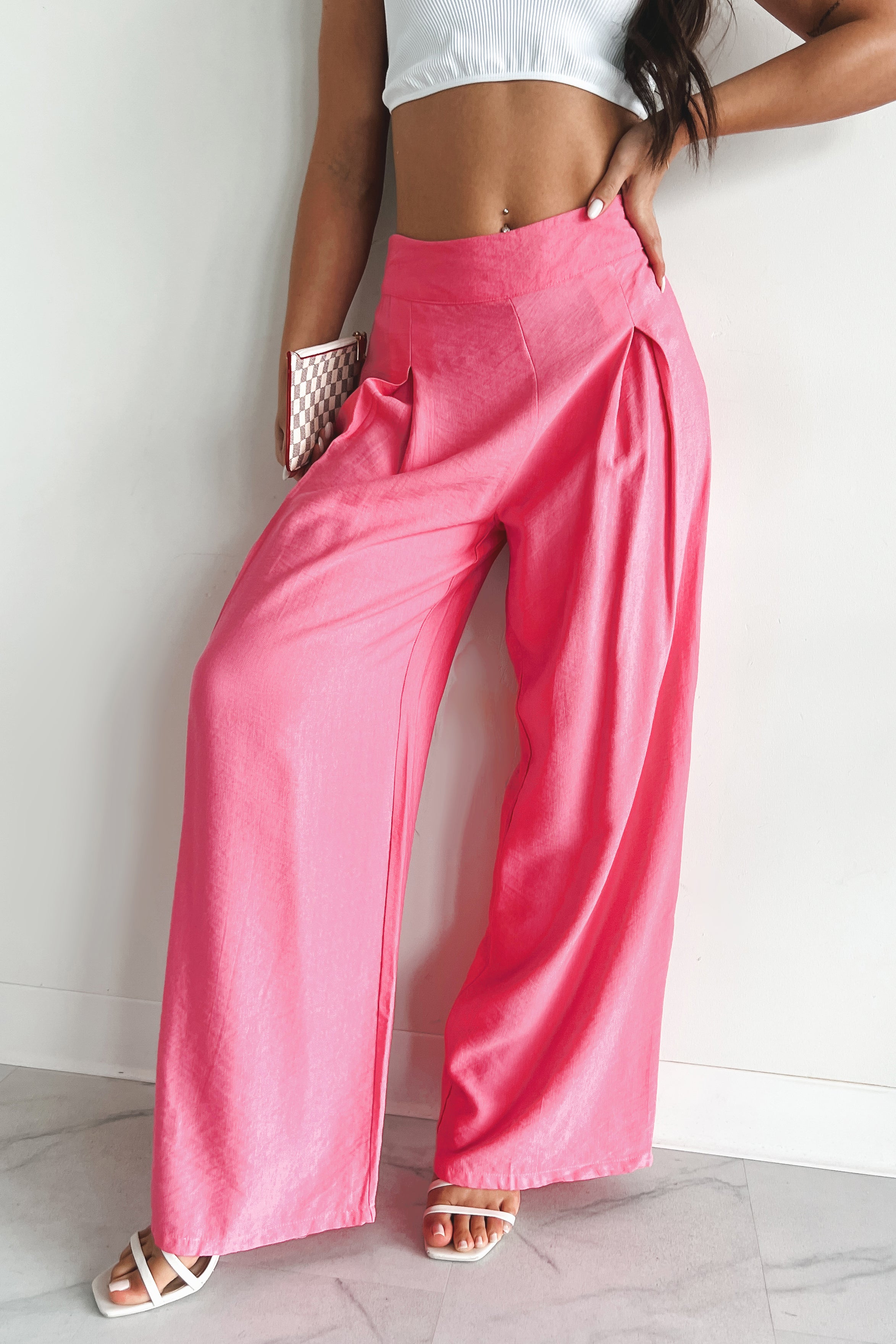Energetic Response High Rise Pleated Wide Leg Pants (Pink) · NanaMacs
